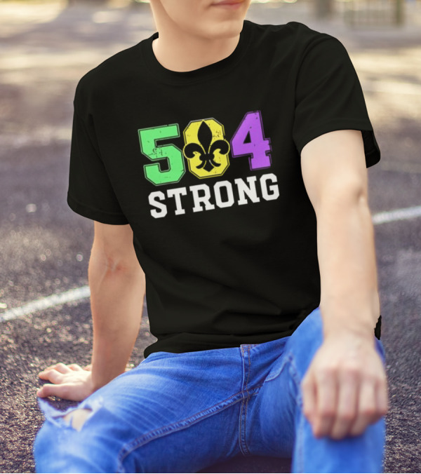New Orleans 504 Strong Fleur-de-Lis Green Yellow Purple T-Shirt