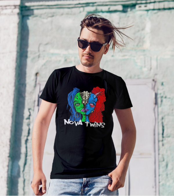 Nova Twins Monster Head Blue Green Red Hair Two-Faced Artwork T-Shirt