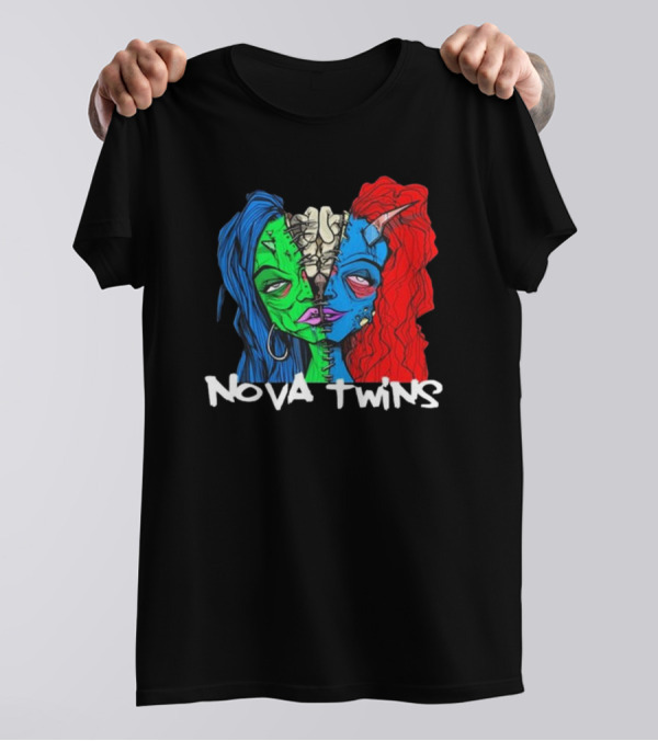 Nova Twins Monster Head Blue Green Red Hair Two-Faced Artwork T-Shirt