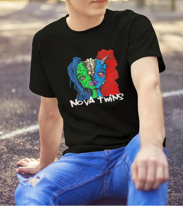 Nova Twins Monster Head Blue Green Red Hair Two-Faced Artwork T-Shirt