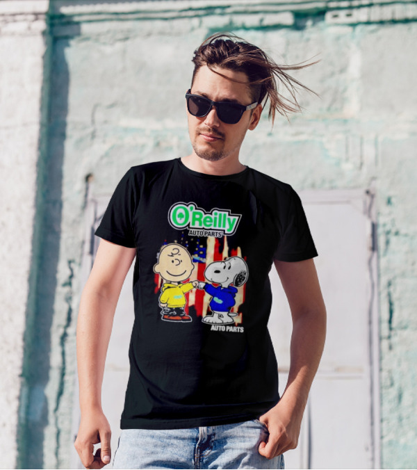 O’Reilly Auto Parts Charlie Brown Snoopy American Flag T-Shirt
