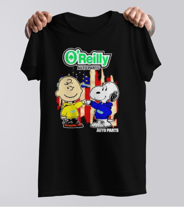 O’Reilly Auto Parts Charlie Brown Snoopy American Flag T-Shirt