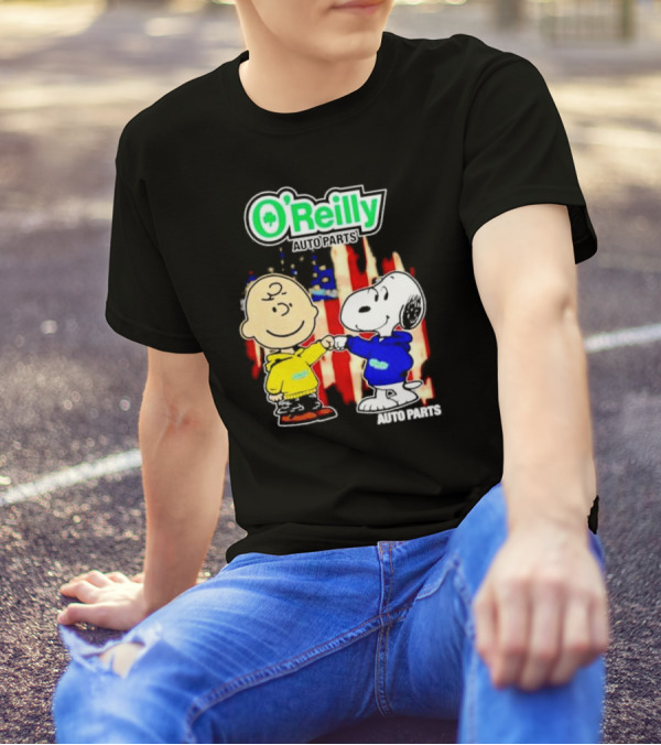 O’Reilly Auto Parts Charlie Brown Snoopy American Flag T-Shirt