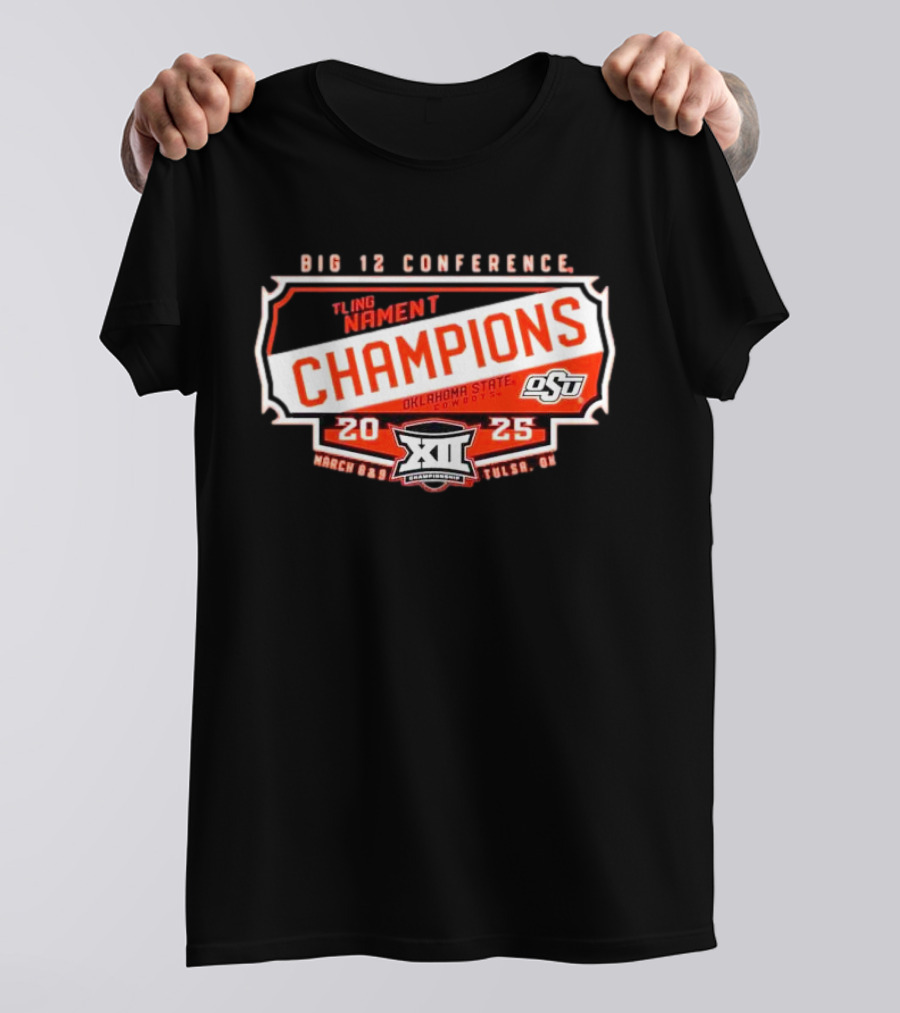 Oklahoma State Cowboys 2025 Big 12 Wrestling Champions Tulsa March 8 9 T-Shirt