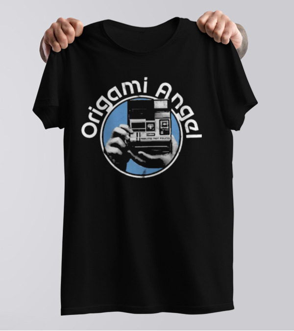 Origami Angel Polaroid Camera Blue Circle T-Shirt
