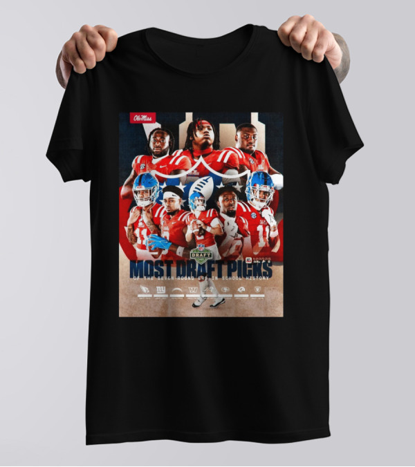 Ole Miss Rebels Football NFL Draft Most Picks Seven-Round Era School History 2025 T-Shirt