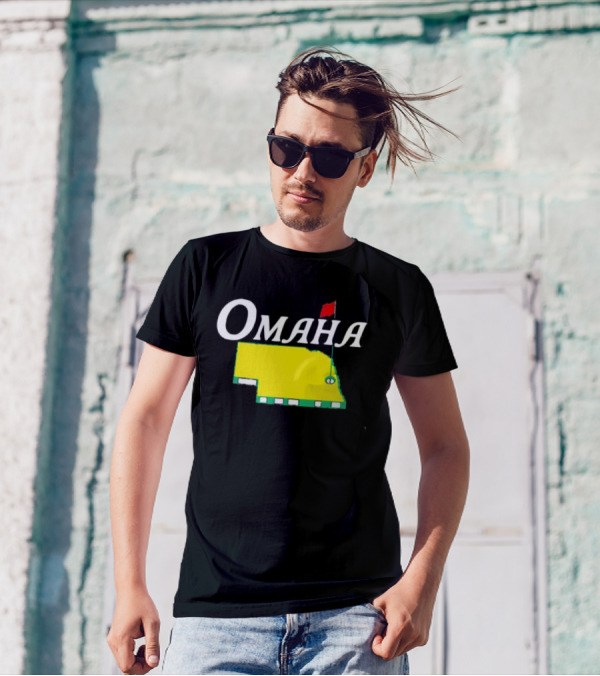 Omaha Nebraska Masters Golf State Map With Pin Flag T-Shirt