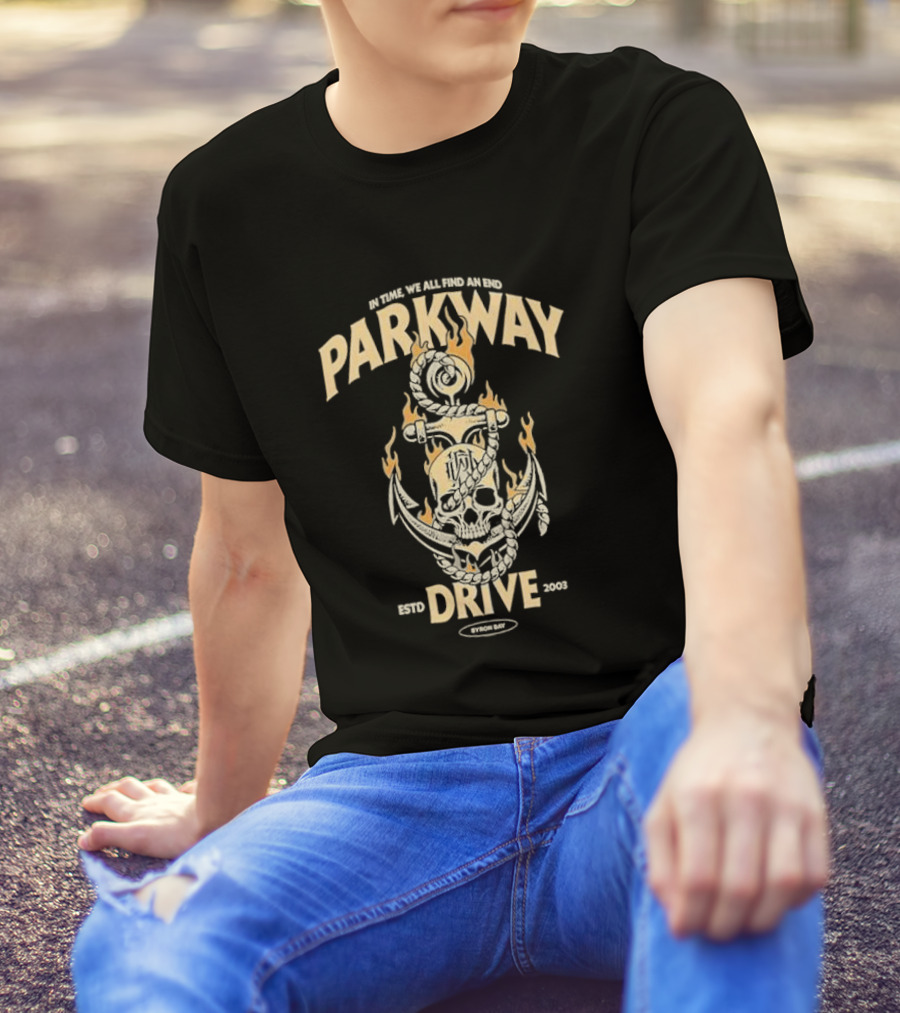 Parkway Drive Burning Skull Anchor 2003 2024 In Time We All Burn We Ride T-Shirt