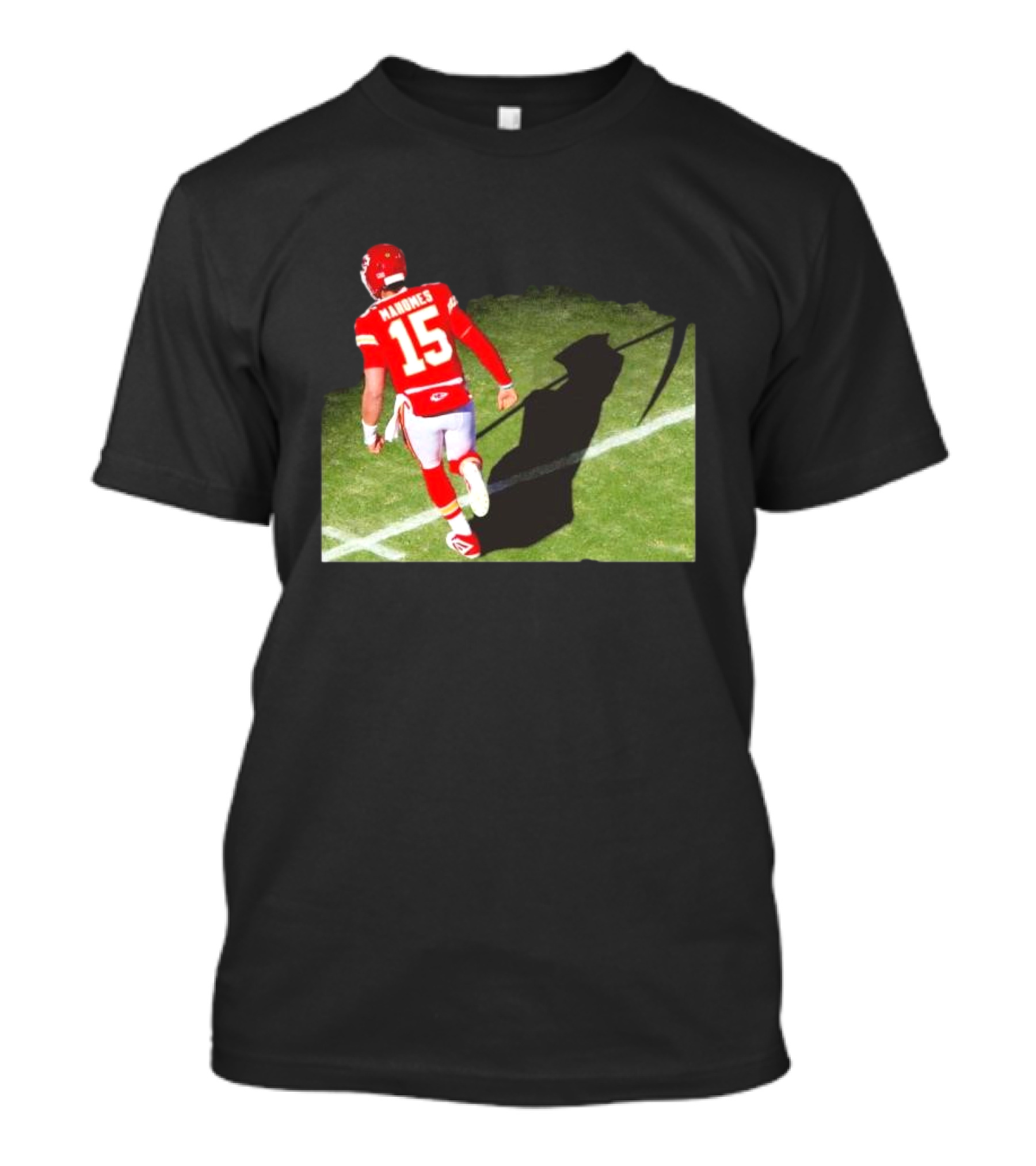 Patrick Mahomes 15 With Grim Reaper Shadow Football Field T-Shirt