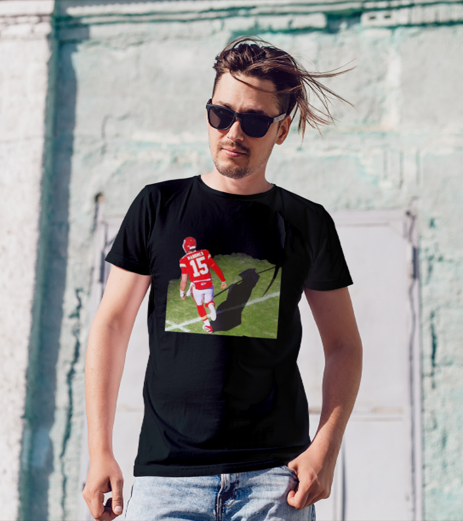 Patrick Mahomes 15 With Grim Reaper Shadow Football Field T-Shirt