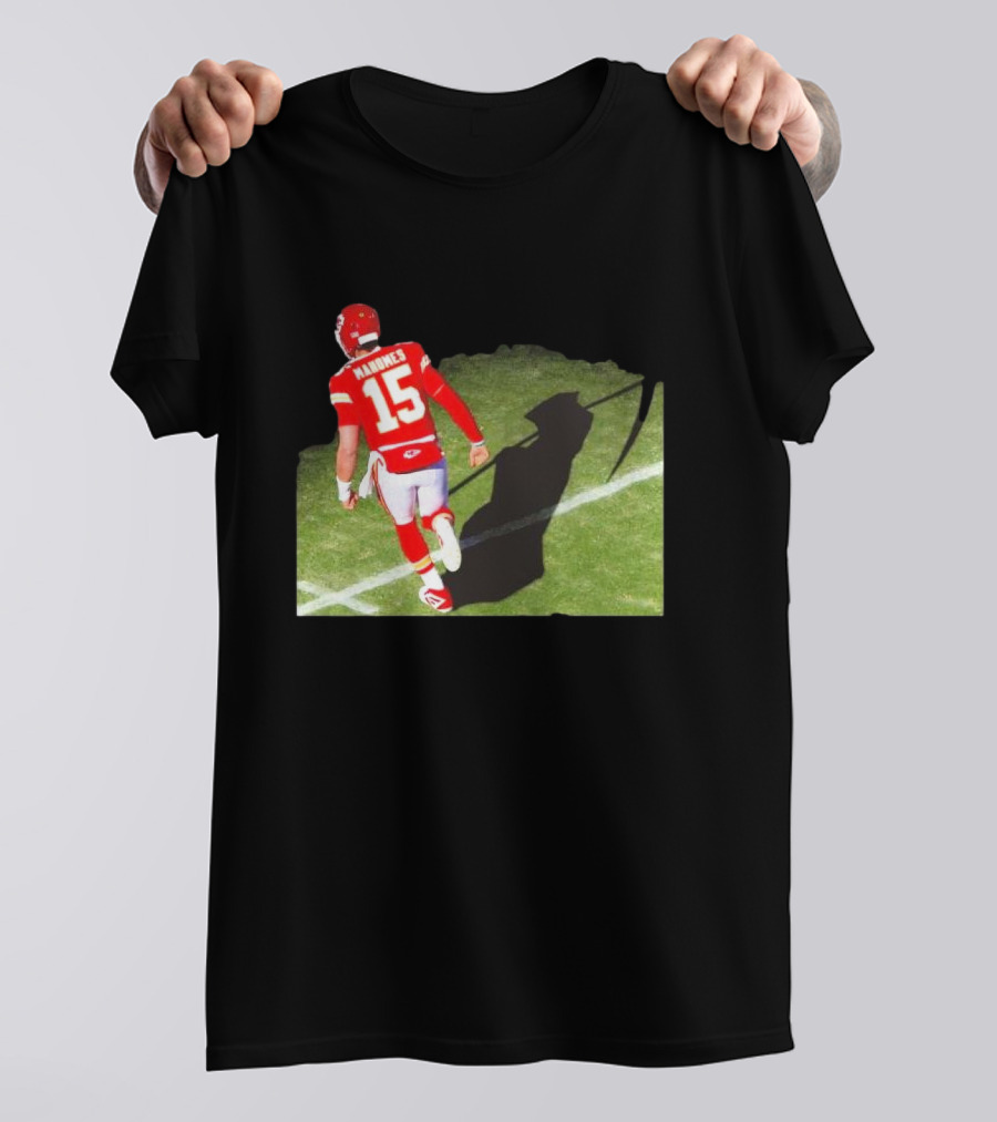 Patrick Mahomes 15 With Grim Reaper Shadow Football Field T-Shirt