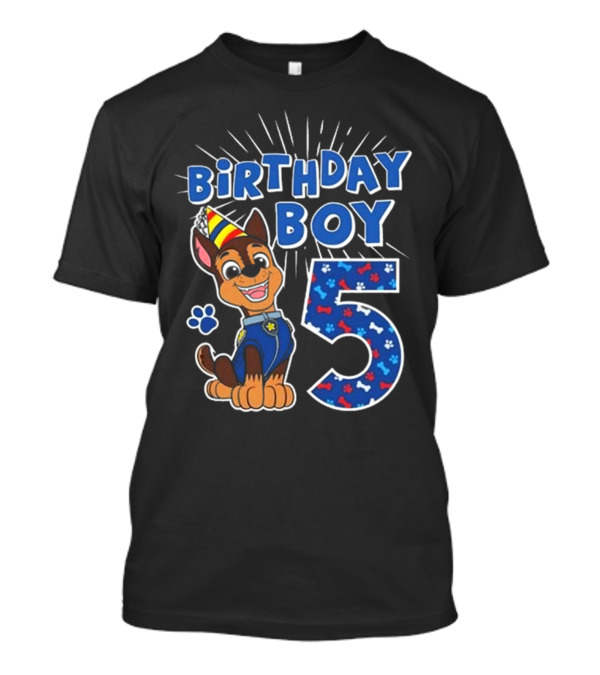 Paw Patrol Birthday Boy 5 Chase Party Hat And Paw Print T-Shirt