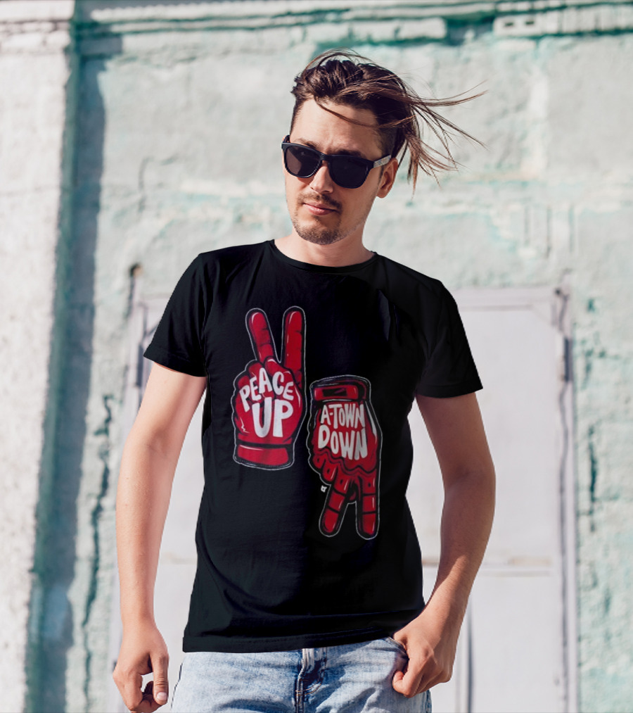 Peace Up A-Town Down Red Gloves Graphic T-Shirt