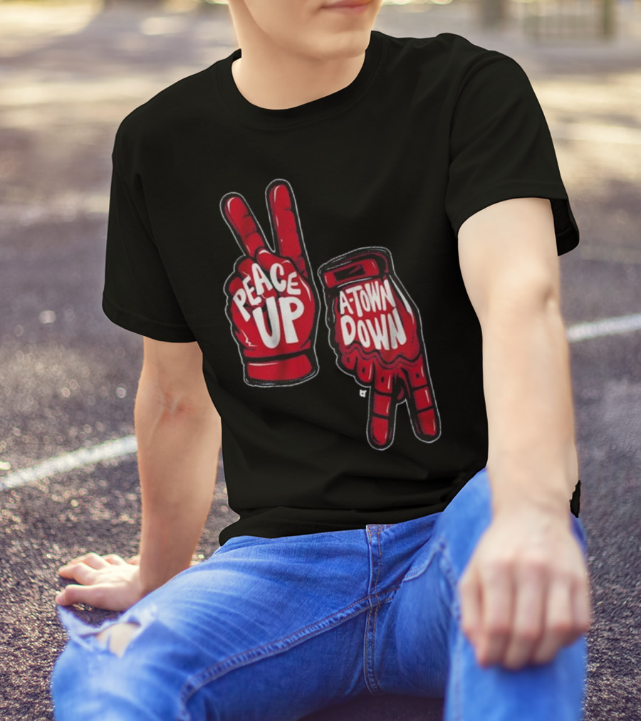 Peace Up A-Town Down Red Gloves Graphic T-Shirt