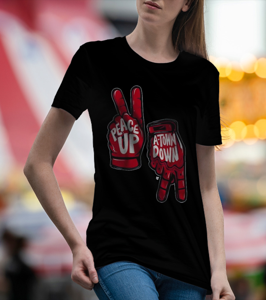 Peace Up A-Town Down Red Gloves Graphic T-Shirt
