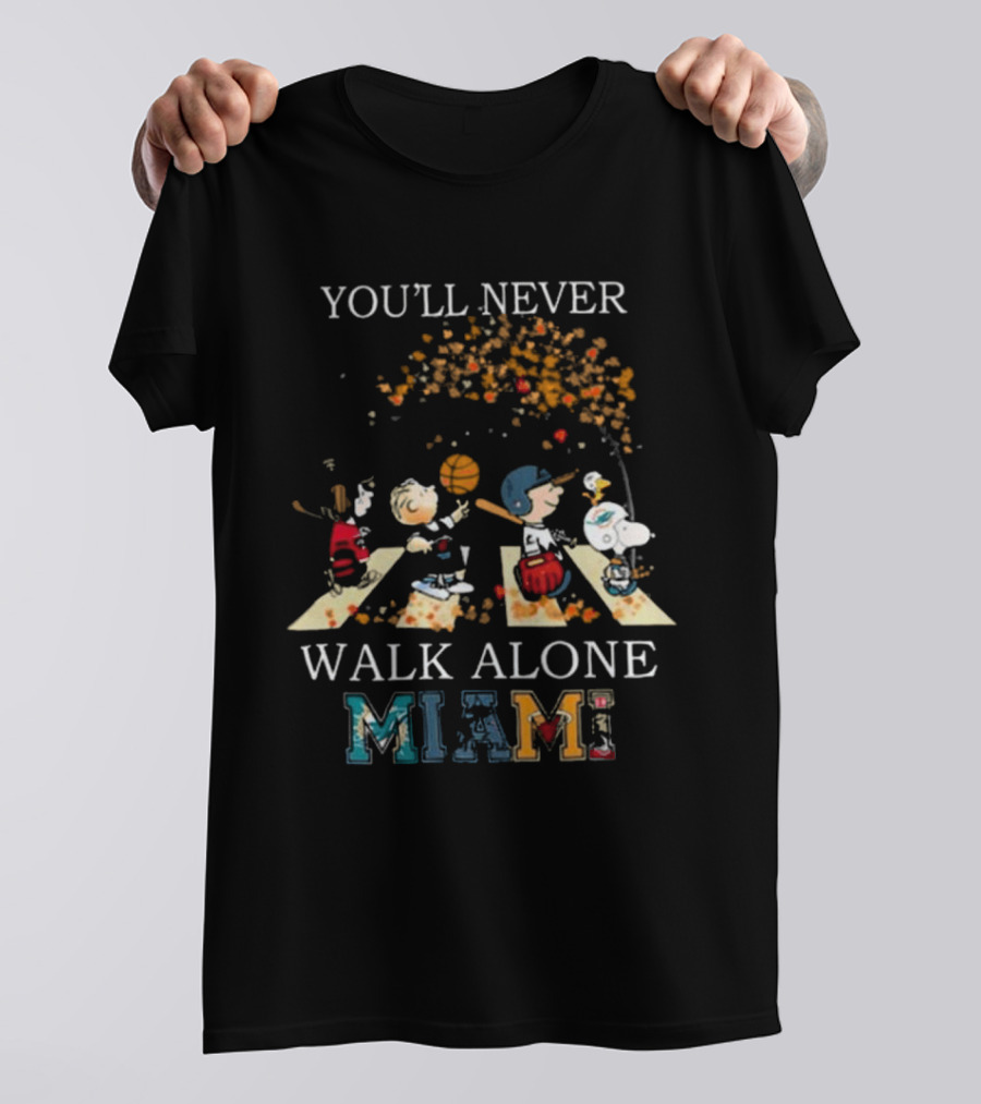 You’ll Never Walk Alone Miami Peanuts Characters Baseball Crossing Abbey Road T-Shirt