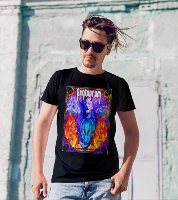 Pentagram Band US Tour 2025 Extremity Retained Booking Vibrant Artwork Featuring Mystical Figures T-Shirt