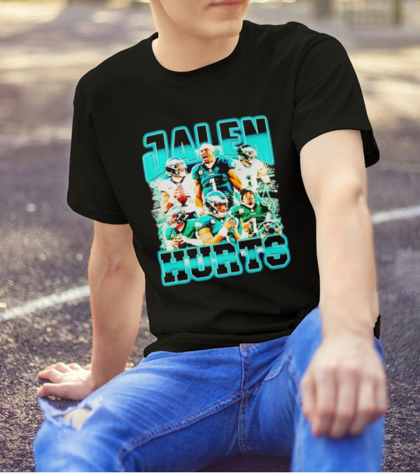 Jalen Hurts 90s Philadelphia Eagles NFL Quarterback Collage T-Shirt