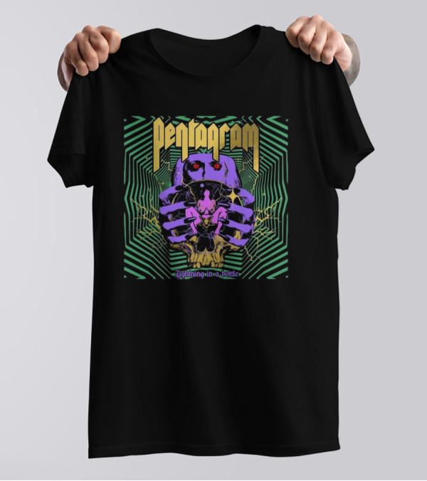 Pentagram Lightning In A Bottle Psychedelic Skull Art 14th February 2025 T-Shirt