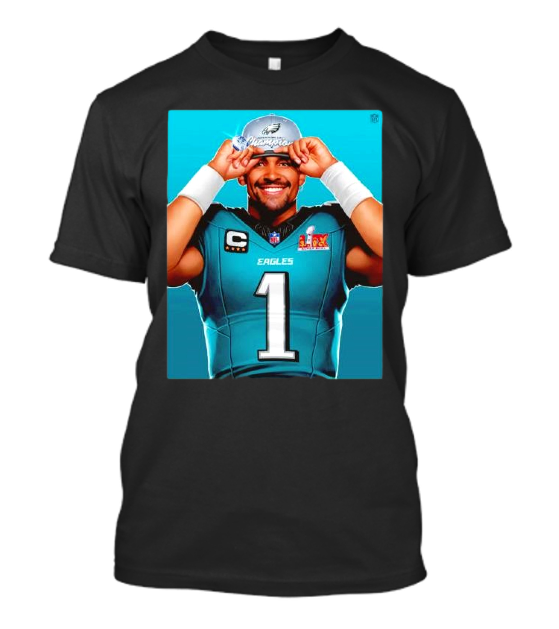 Philadelphia Eagles Jalen Hurts LIX Super Bowl Champion Player Portrait T-Shirt