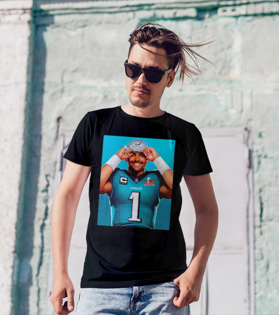 Philadelphia Eagles Jalen Hurts LIX Super Bowl Champion Player Portrait T-Shirt