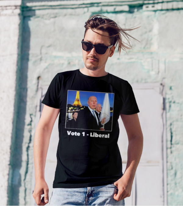Vote 1 Liberal Peter Dutton Eiffel Tower White Flag T-Shirt