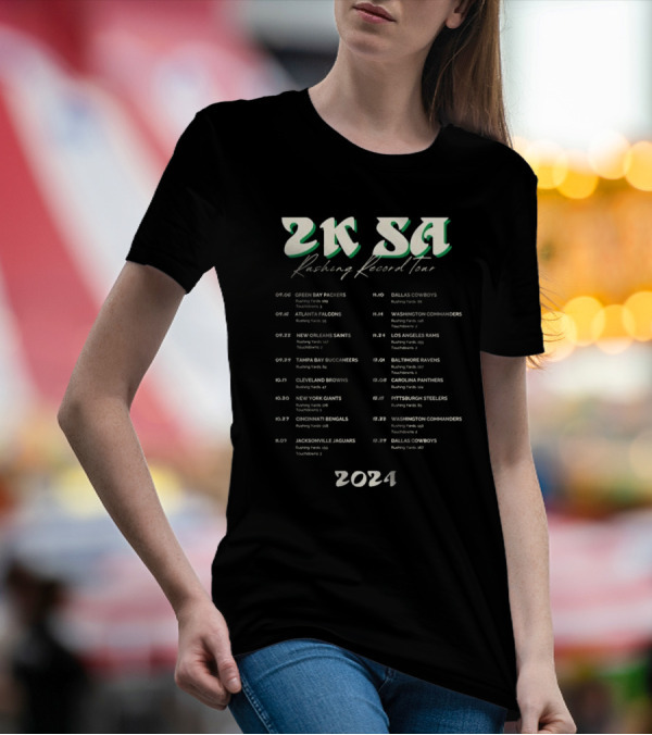 2K SA Rushing Record Tour 2021 Dates Featuring Green Bay Packers Vikings Falcons Saints Cowboys And More T-Shirt