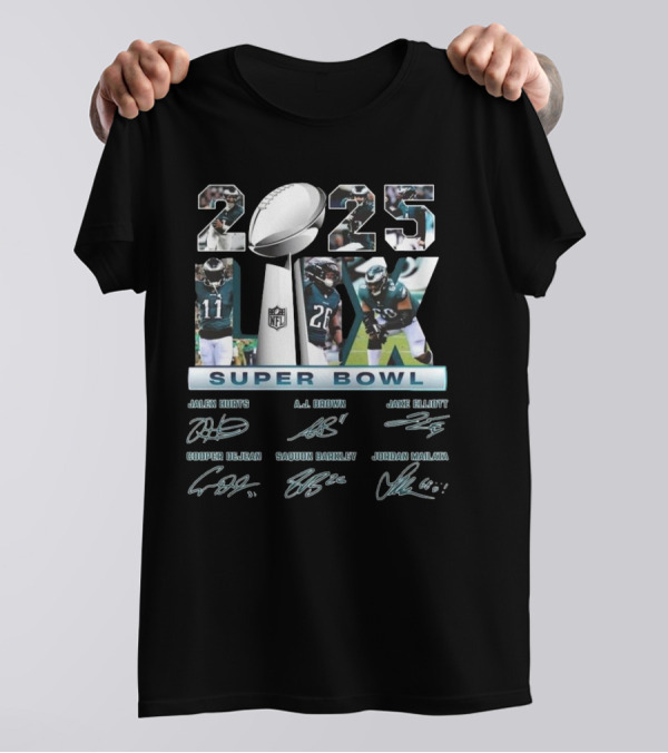 2025 Super Bowl LIX Jalen Hurts A.J. Brown Jake Elliott Saquon Barkley Jordan Mailata Philadelphia Eagles Championship T-Shirt