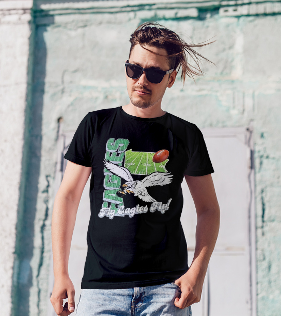 Philadelphia Eagles Fly Eagles Fly Distressed Retro State Field Football T-Shirt