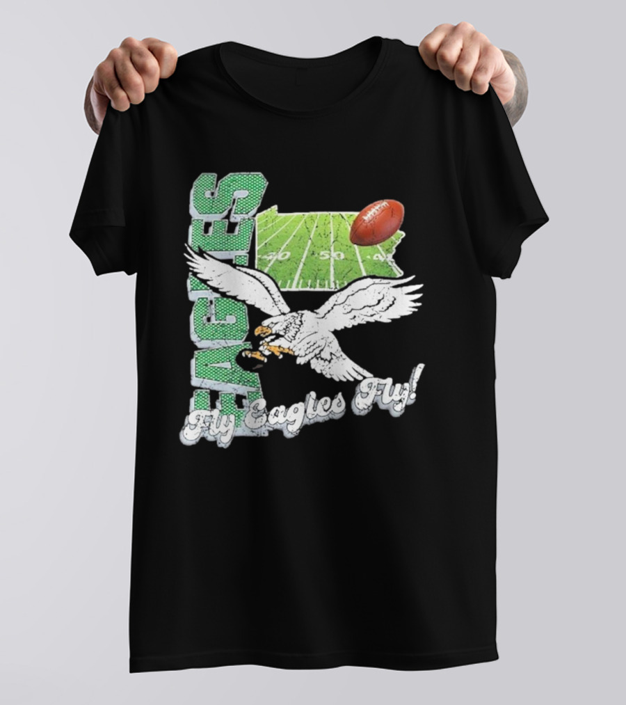 Philadelphia Eagles Fly Eagles Fly Distressed Retro State Field Football T-Shirt