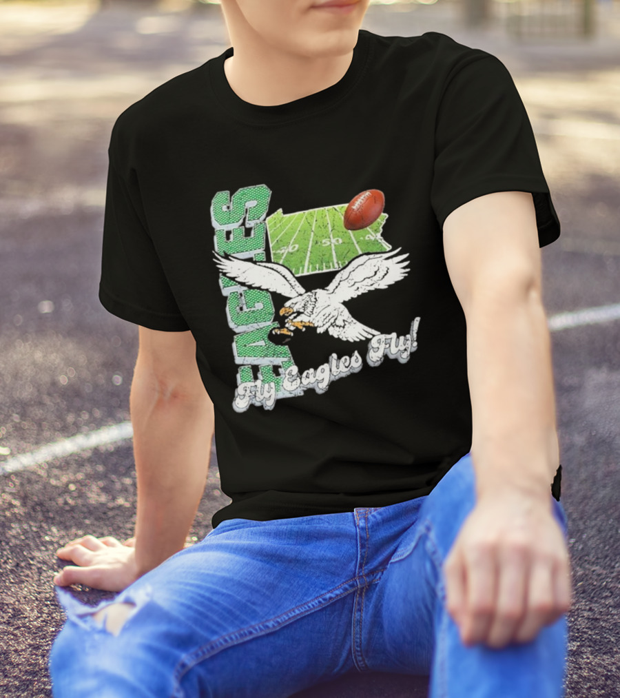 Philadelphia Eagles Fly Eagles Fly Distressed Retro State Field Football T-Shirt