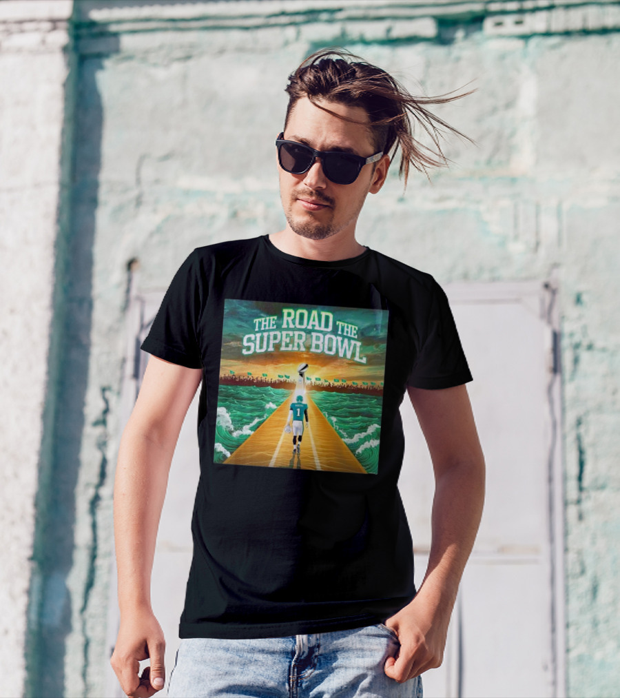 Philadelphia Eagles The Road The Super Bowl Jalen Hurts Walking To Trophy T-Shirt