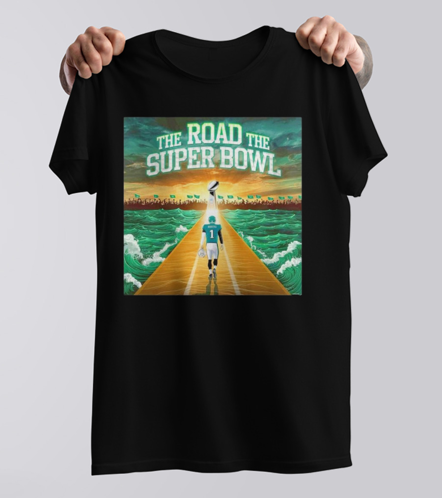 Philadelphia Eagles The Road The Super Bowl Jalen Hurts Walking To Trophy T-Shirt