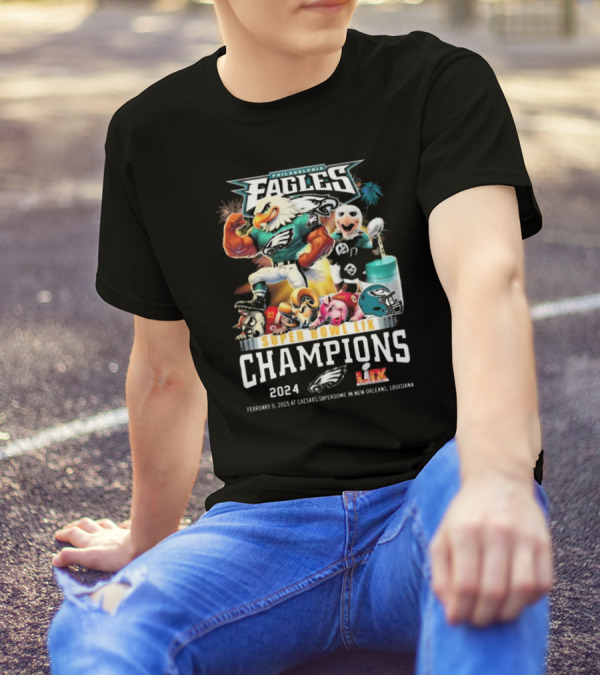 Philadelphia Eagles Super Bowl LIX Champions 2024 February 9 2025 Caesars Superdome New Orleans Louisiana T-Shirt
