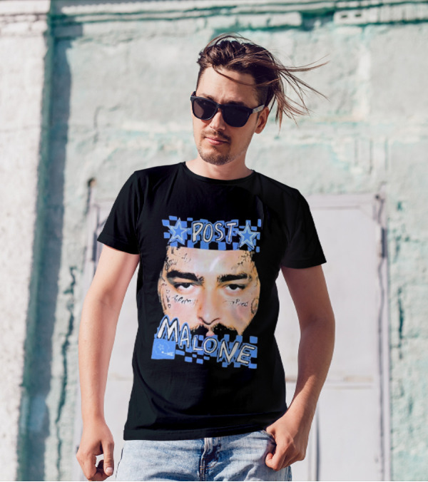 Post Malone Cowboys Star Tattoo Checkered Face T-Shirt
