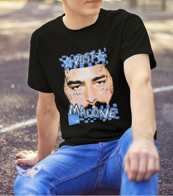 Post Malone Cowboys Star Tattoo Checkered Face T-Shirt