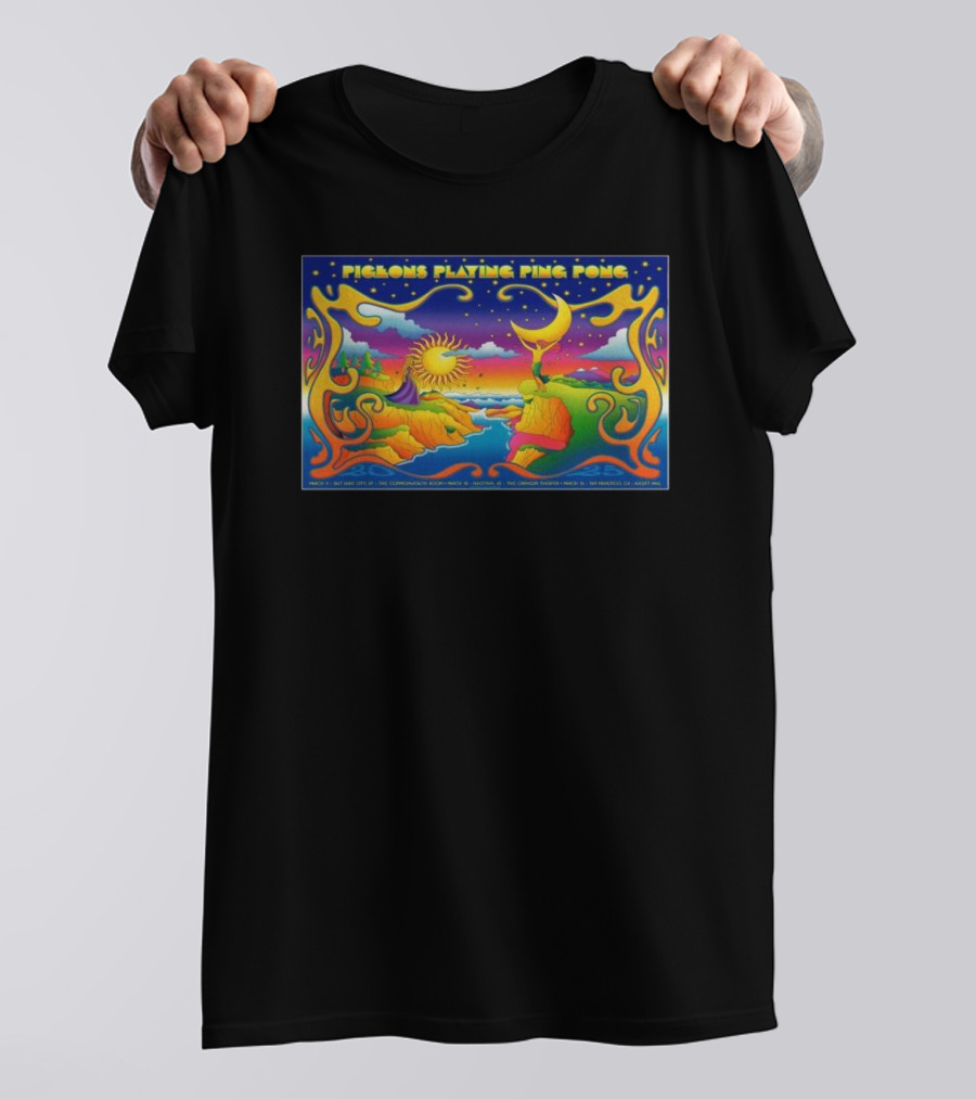 Pigeons Playing Ping Pong Tour 2025 San Francisco Sun And Moon Art T-Shirt