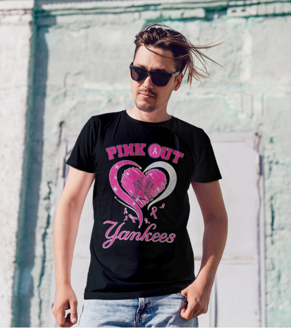 Pink Out Yankees Heart Ribbon 2025 T-Shirt