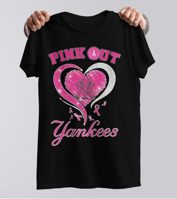 Pink Out Yankees Heart Ribbon 2025 T-Shirt