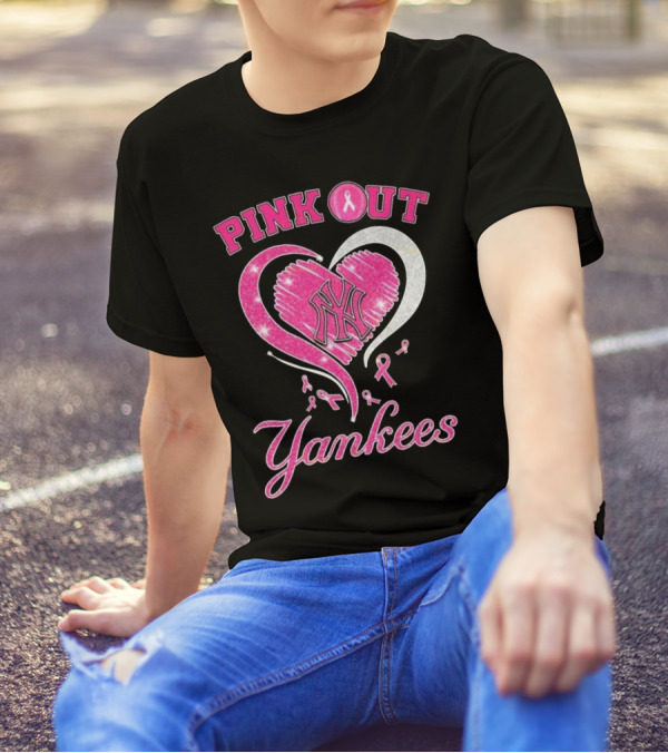 Pink Out Yankees Heart Ribbon 2025 T-Shirt