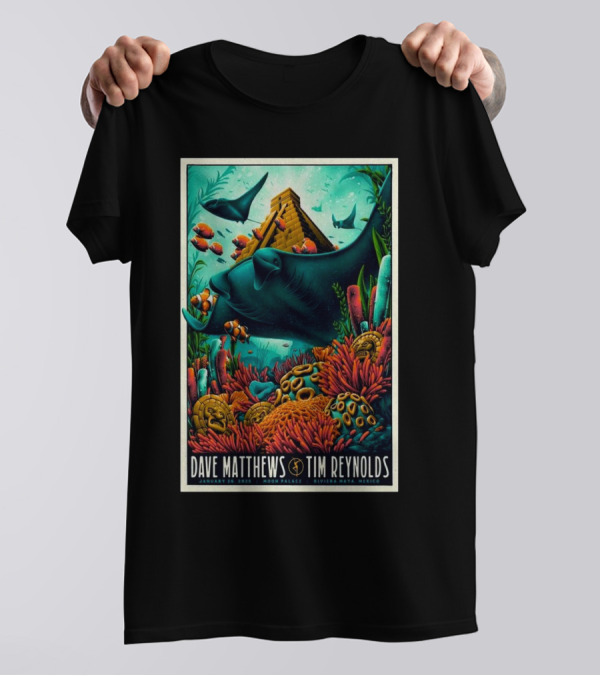 Dave Matthews Band Tim Reynolds Moon Palace Riviera Maya Mexico January 26 2025 Underwater Pyramid Rays Coral T-Shirt
