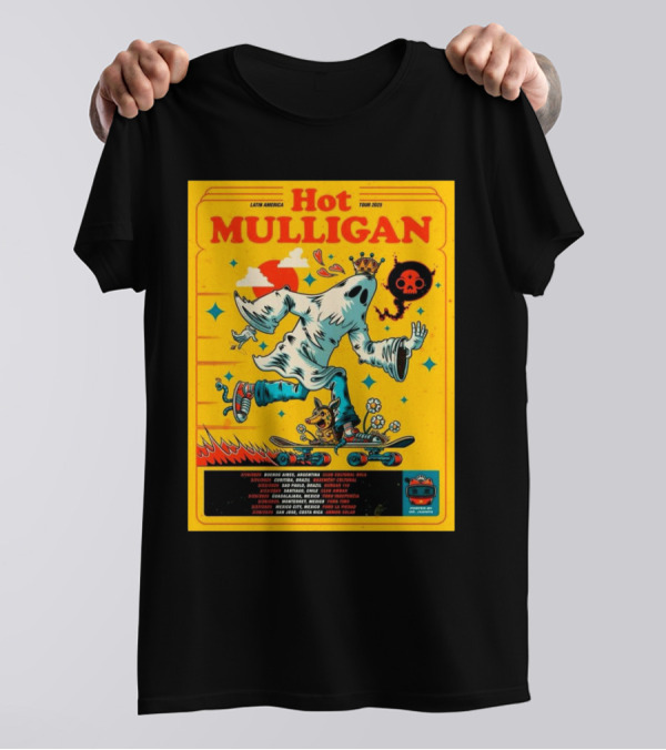 Hot Mulligan 2025 Latin American Tour Buenos Aires Club Cultural Bula Ghost Skateboarding Illustration T-Shirt