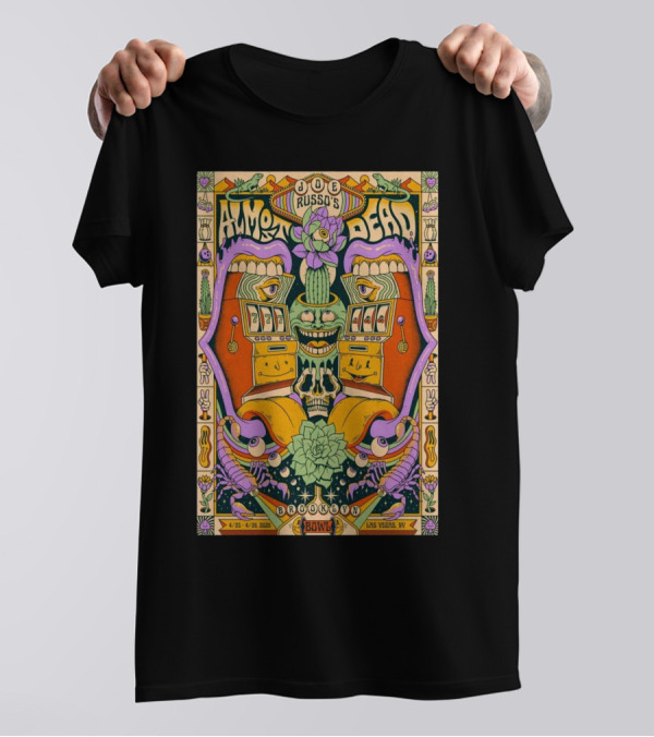 Joe Russo's Almost Dead April 23-25 2025 Brooklyn Bowl Las Vegas Colorful Cactus And Slot Machine Design T-Shirt