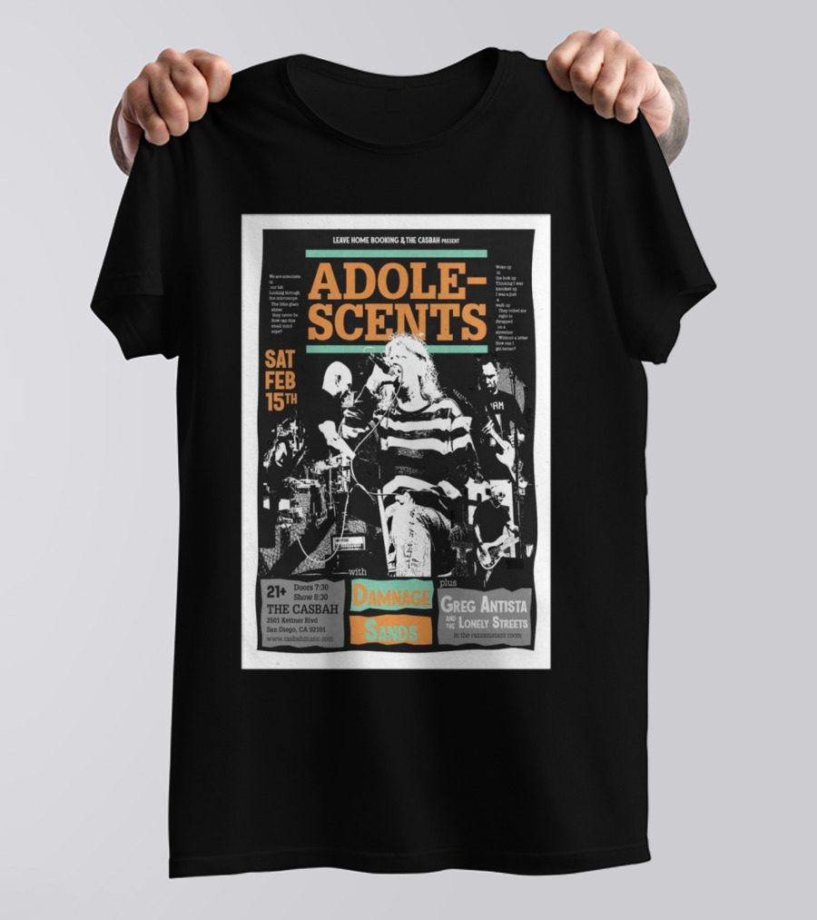 Adolescents Concert February 15 2025 San Diego With DANNYAGE SANDS And Greg Antista And The Lonely Streets T-Shirt