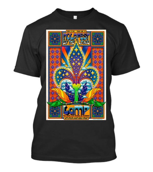 NOLA Fest By The Lake April 26 2025 Cedar Lake NJ Russ Lawton Scott Metzger Ray Paczkowski Special Guest Widely Grown LAMP T-Shirt