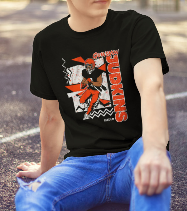 Quinshon Judkins Football 90s Style Bold Zigzag Pattern T-Shirt