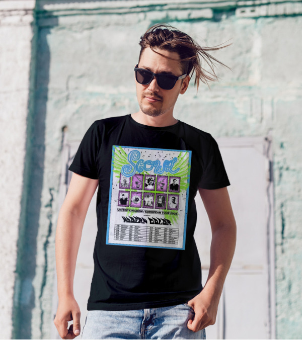 Scowl United Kingdom European Tour 2025 Featuring Modern Color Manchester Newcastle Dates T-Shirt