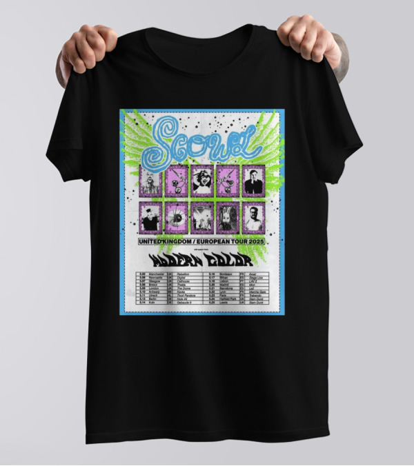 Scowl United Kingdom European Tour 2025 Featuring Modern Color Manchester Newcastle Dates T-Shirt