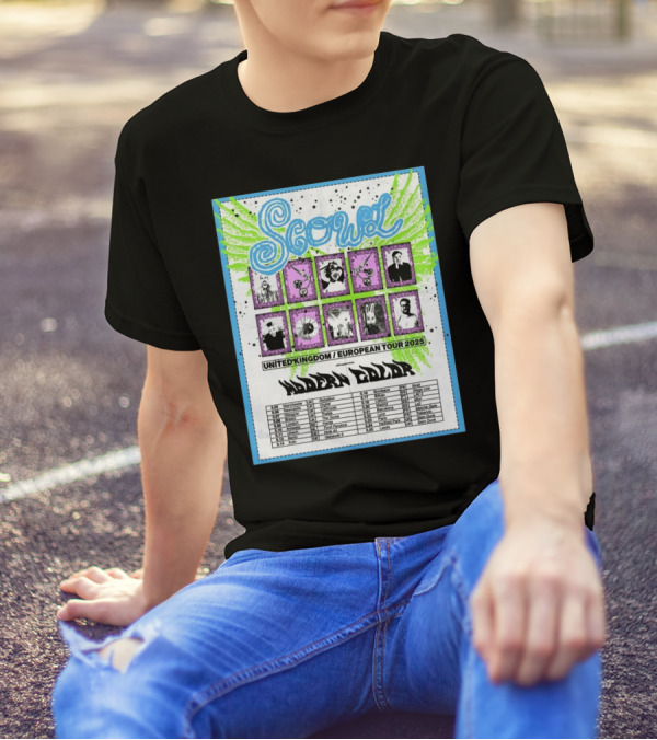 Scowl United Kingdom European Tour 2025 Featuring Modern Color Manchester Newcastle Dates T-Shirt