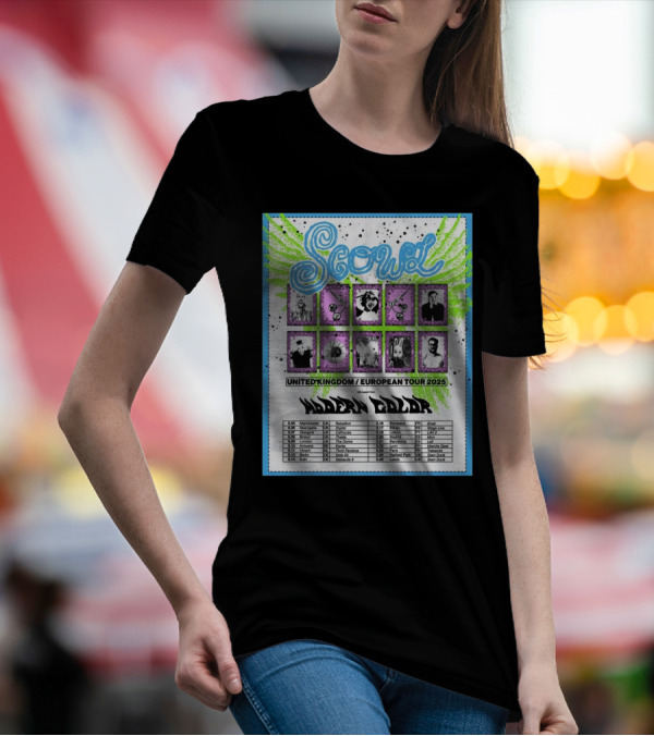 Scowl United Kingdom European Tour 2025 Featuring Modern Color Manchester Newcastle Dates T-Shirt